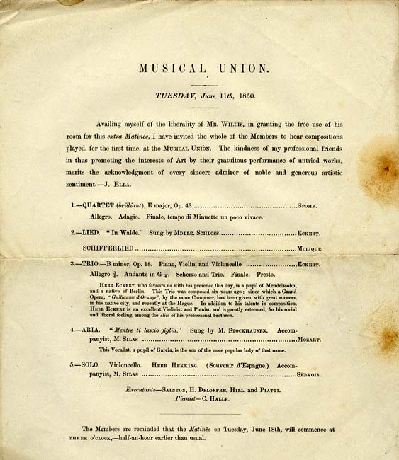 Concert programme – 11 June 1850